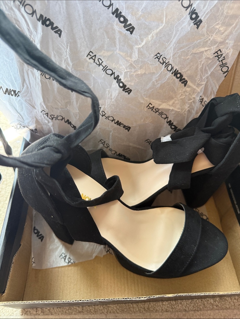 Fashion Nova Black Ankle-Tie Block Heels